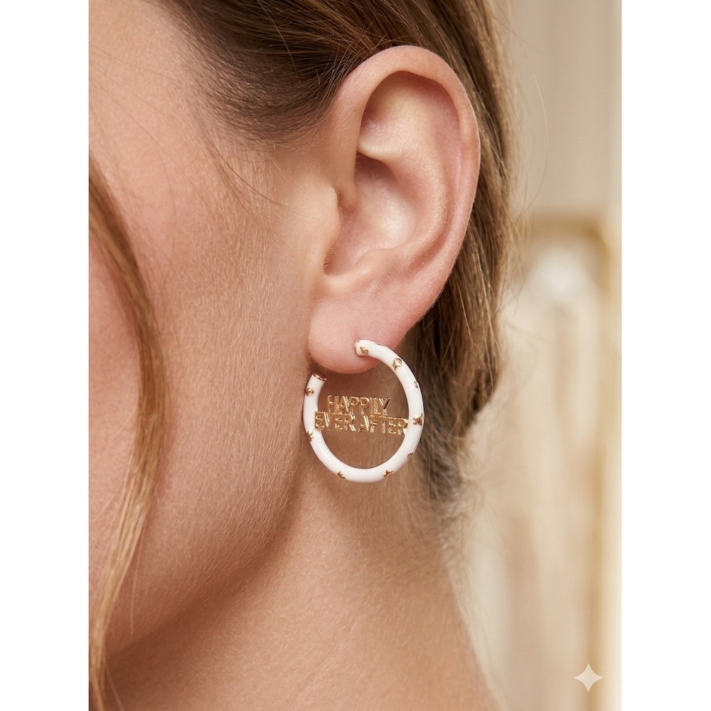 Disney BaubleBar Mickey Happily Ever After Hoop Earrings Bridal White‎ Gold NEW